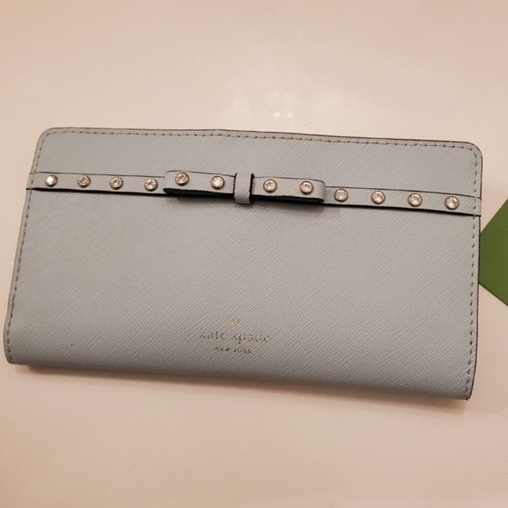 KATE SPADE ELLIOT ST STACY WALLET CREDIT CARD HOLDER BLUE RHINESTONES